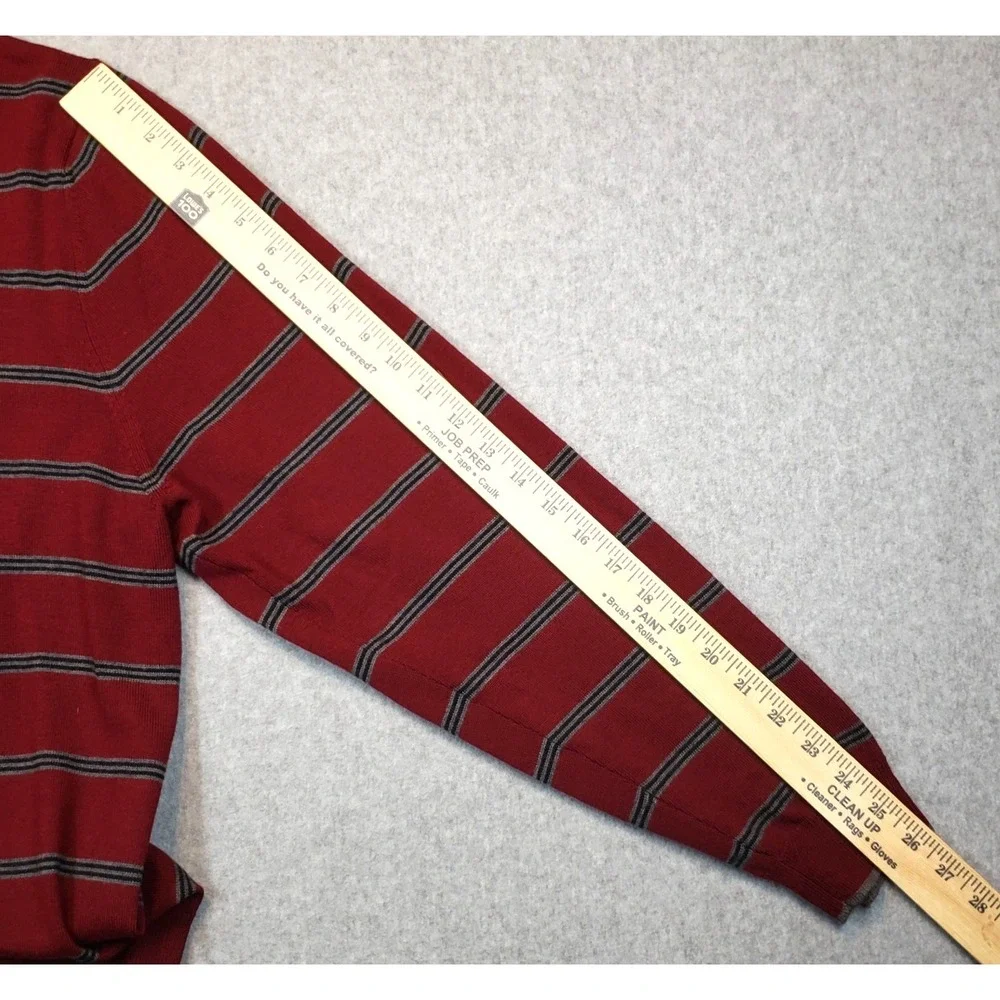 Brooks Brothers 346 Merino Wool Sweater Mens Burgandy‎ Striped Size XL Pullover